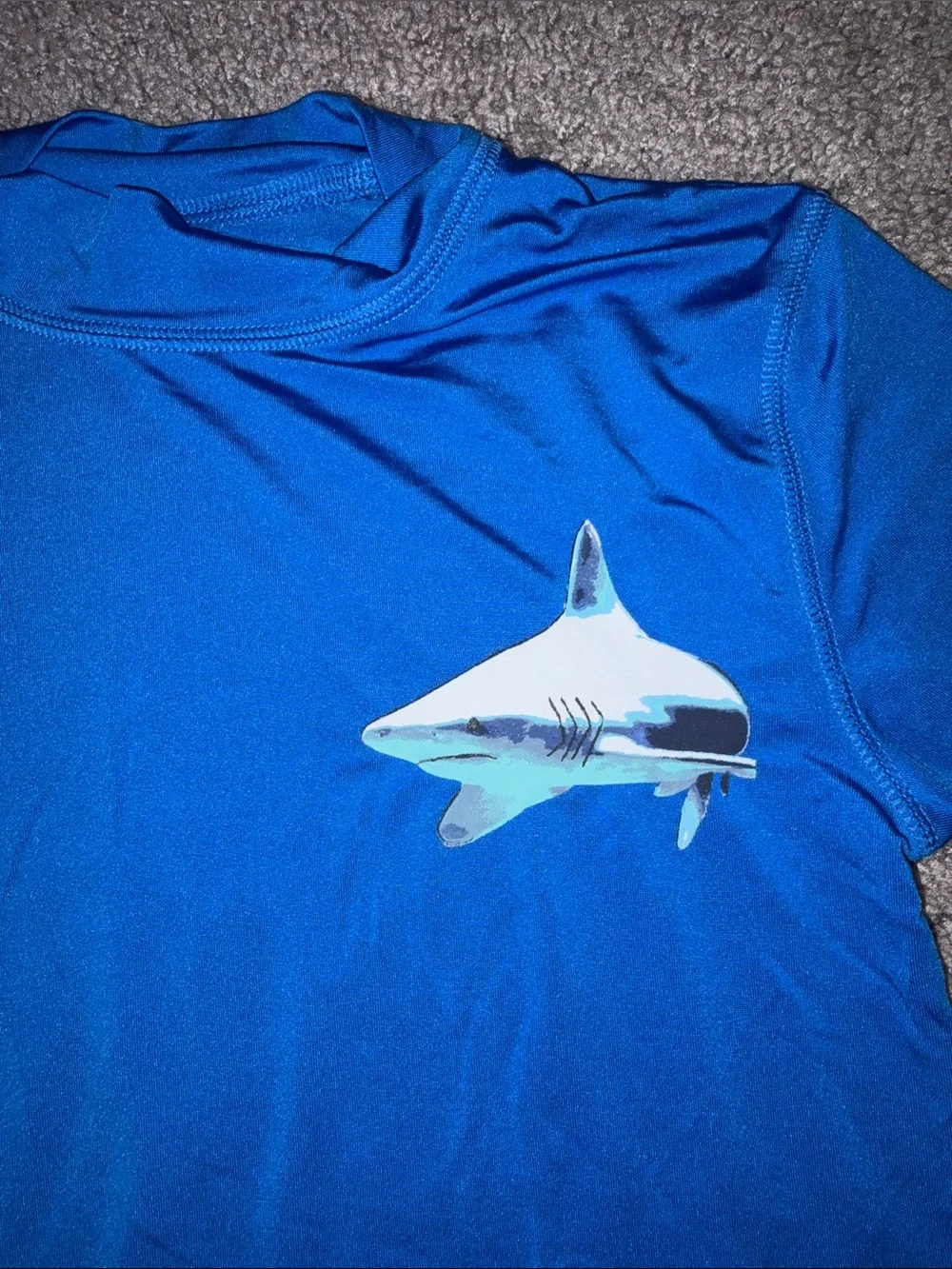 Blue Boys' Rash Guard Top and Swim Shorts with Shark Graphic